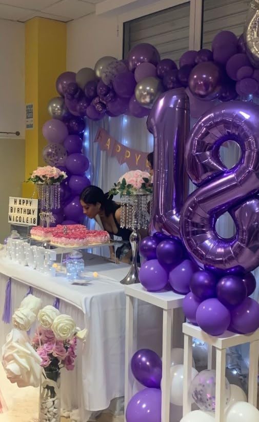 Purple Number 7 Birthday Balloon 40 Inch, Digital Balloons for 7 17 27 70 77 Party Celebration Decorations Supplies, Mylar Foil Numbers Balloon for Seven Wedding Anniversary
