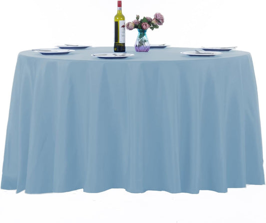 Ascoza 2pack 120 Inch Blue Mist Round Tablecloth in Washable Polyester Fabric for Wedding/Banquet/Restaurant/Parties-130GSM
