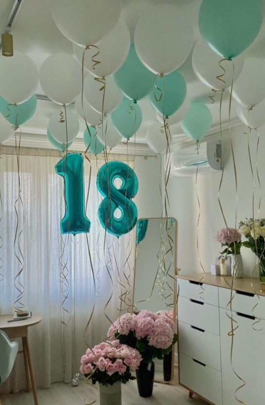 Helium Foil Teal Blue Number 8 Balloon 40 Inch, Mylar Eight Numbers 8 18 28 38 48 58 80 88 Birthday Balloons, Teal Blue Women Men Anniversary Graduations Party Supplies