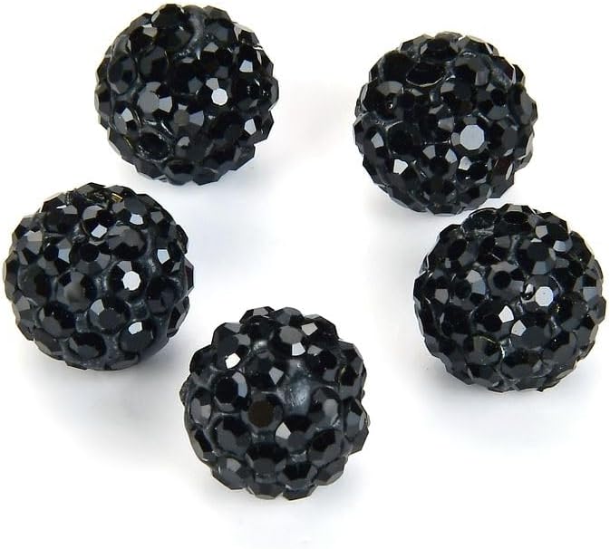 50pcs Adabele Grade A Suncatcher Crystal Rhinestone Pave Loose Beads 12mm Jet Black Polymer Clay Disco Ball Spacers Compatible with Shamballa All Craft Jewelry Making DB12-23