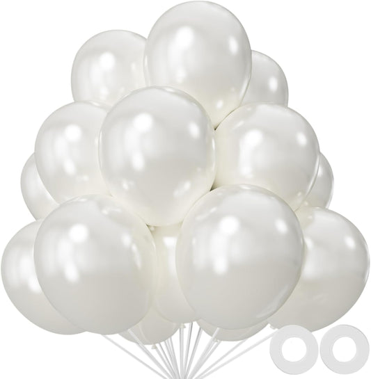 110pcs Pearl White Balloon 12 inch, Pearl white Latex Balloons for Birthday Party Baby Shower Wedding(with 2 Ribbons).