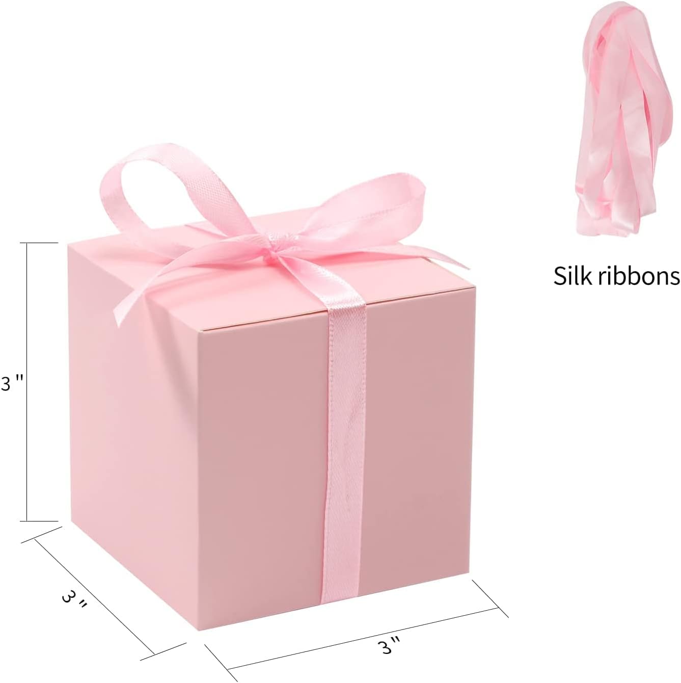 COTOPHER 25pcs Pink Wedding Favor Boxes, 3x3x3 Inch Gift Boxes with Ribbons for Wedding, Baby Shower, Birthday, Bridal Shower