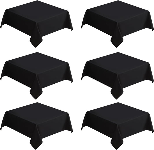 VidaFete Square Tablecloth 6 Pack 52 x 52 Inch Tablecloths Stain Wrinkle Resistant Polyester Dining Table Cover for Kitchen Dinning Party Wedding Rectangular Tabletop Buffet Decoration(Black)