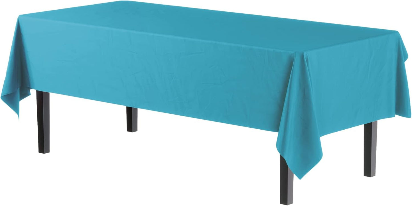 Party Solids Pack Of 12 Premium Plastic Tablecloth 54 Inch x 108 Inch Rectangle Table Cover - Turquoise