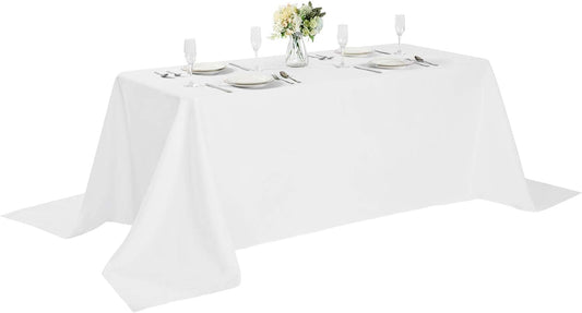 Rectangle Tablecloth 90x156 inch Washable Polyester Fabric Table Cloth for Wedding Party Dining Banquet Decoration（90x156, White）