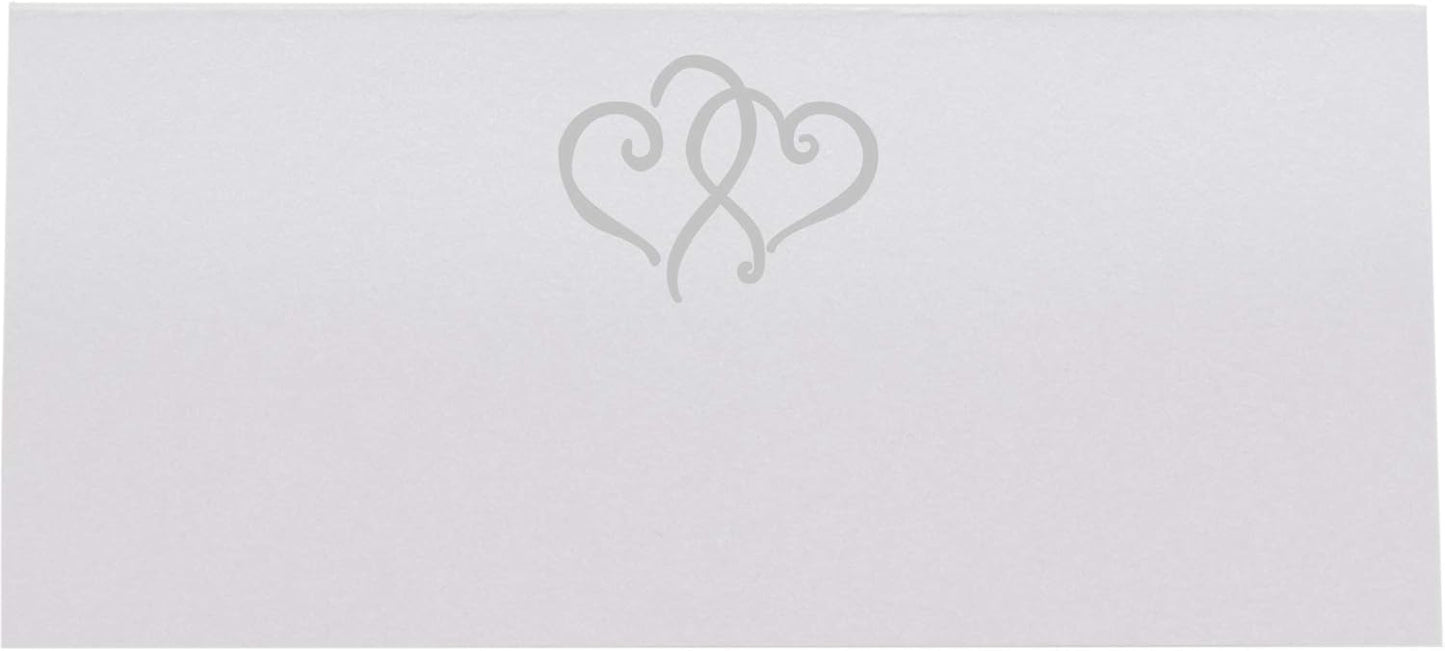 Linked Hearts Place Cards, Silver (Choose Color), Set of 150, Pre-cut and Scored - Wedding, Party, Dinner, and Special Events - Made in the USA