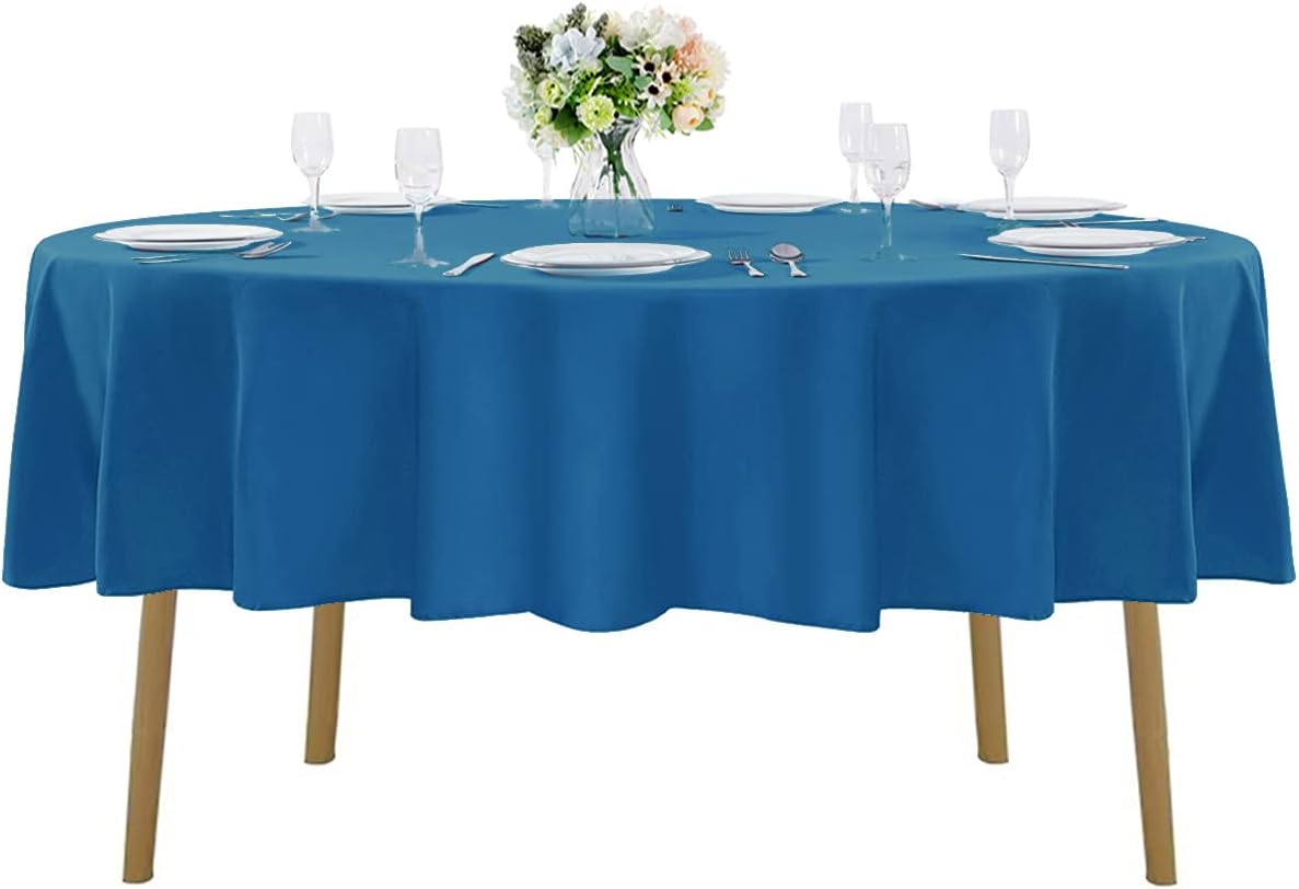 60 inch Round Tablecloth Washable Polyester Table Cloth Decorative Table Cover for Wedding Party Dining Banquet（60 inch,Mediterranean Blue）