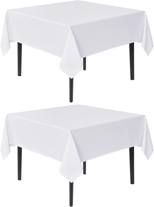 sancua White Square Tablecloths 60x60 Inch, 2 Pack - Fabric Table Cloth for Square or Round Tables, Washable Polyester Table Cover for Dinner, Holiday Party, Decorative Display Tables
