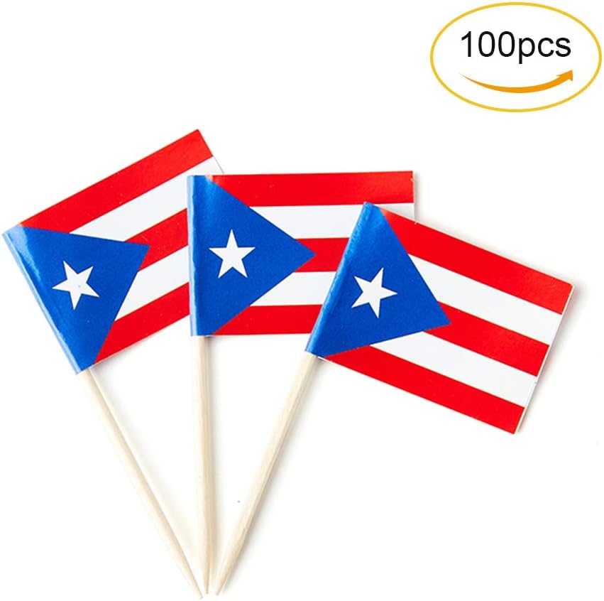 Puerto Rico Flag Puerto Rican Flag, Small Mini Puerto Rican Toothpick Flags for Food, Cupcakes, Cocktails, Appetizers, Bar Party Decorations