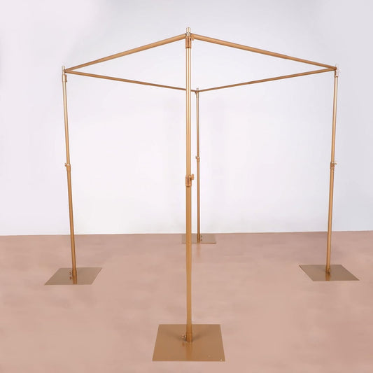 Tableclothsfactory 10ft | 4 Post Gold Metal DIY Photography Backdrop Stand, Wedding Arch Canopy Tent
