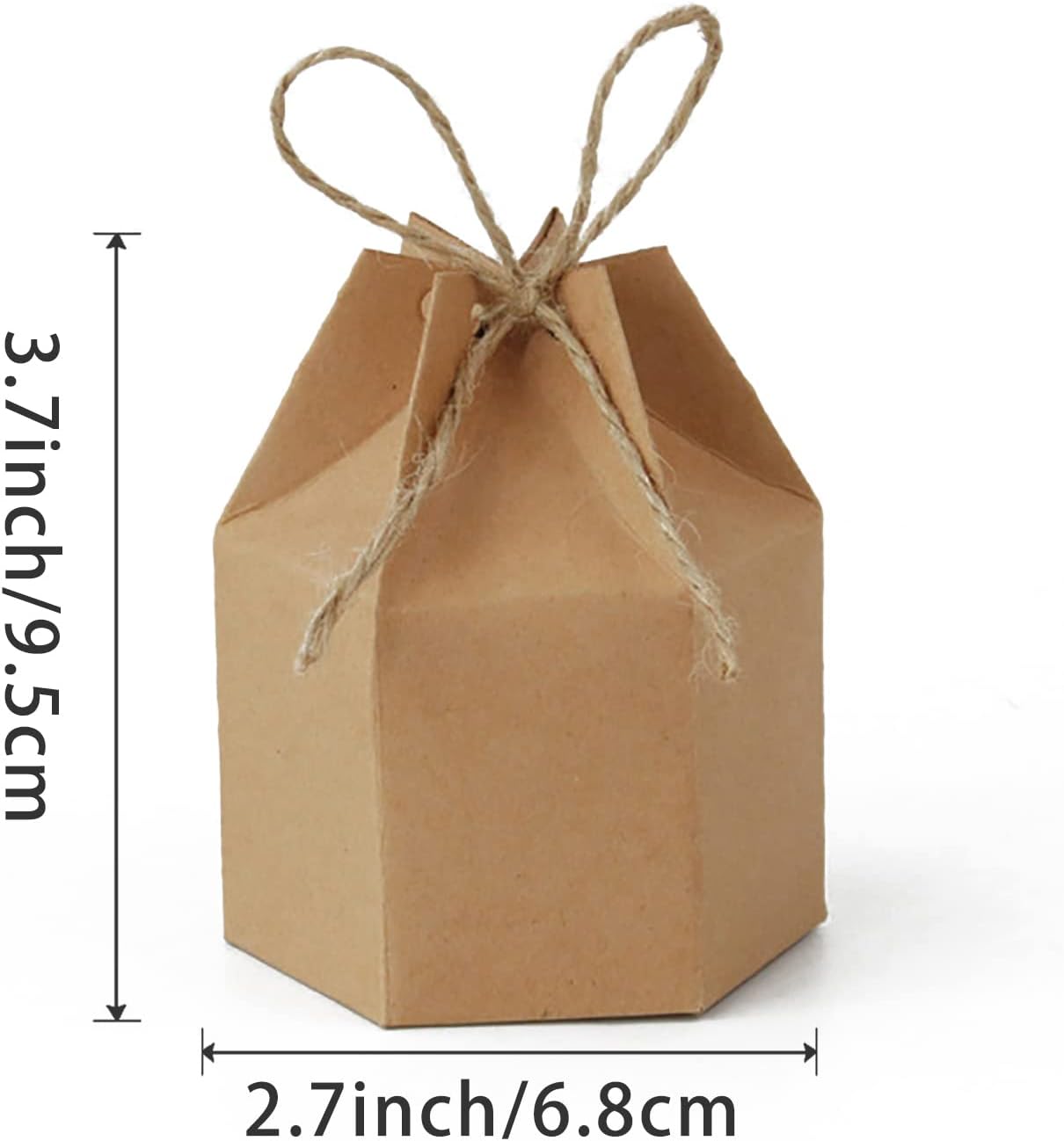 Zontween 50 Pack Hexagon Paper Box With Twines Kraft Paper Hexagon Boxes With Twice Candy Favor Present Boxes For Wedding Birthday Brown