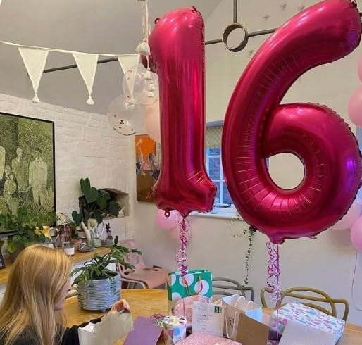 40 Inch Hot Pink Mylar Foil Number 6 Birthday Balloon, Digital Balloons for 6 16 Boy Girl Party Decorations Supplies, Big Helium Balloon Numbers for 26 36 46 60 Men Women Anniversary