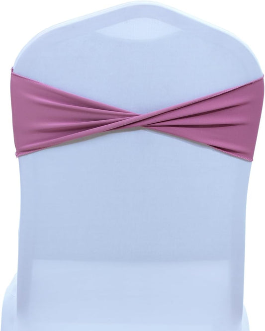 MDS Pack of 50 Spandex Chair Sashes Bows Elastic Stretch Dining Chair Bands Ties Without Slider Buckle Universal fits for Wedding Baby Shower Birthday Party Banquet Event Decoration - Dusty Pink