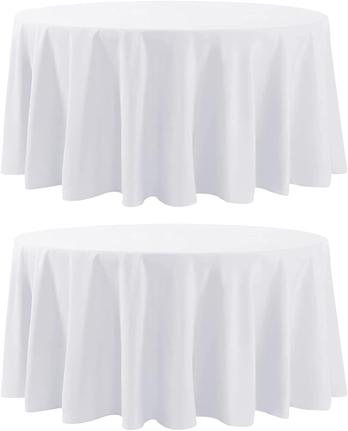 Round Tablecloth 132 Inch 2 Pack White Tablecloths Washable Decorative Linen Polyester Table Clothes Cover for Dining Table Banquets Buffet Parties and Wedding