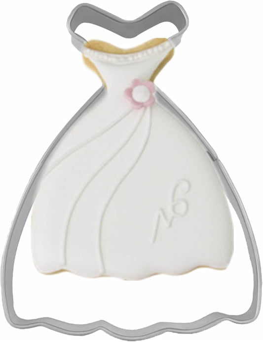 Large Size Dress Shaped Cookie Cutter, Stainless Steel Off-the-shoulder Wedding Princess Dress Cookie Cutter, 4.3 Inches