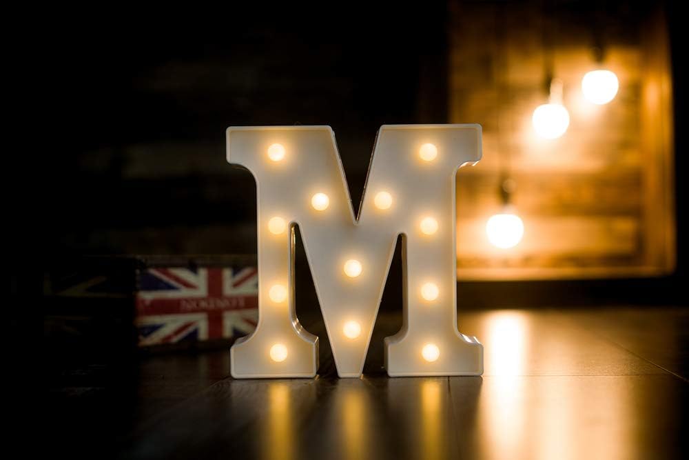 Foaky LED Letter Lights Sign Marquee Light Up Letters Sign for Night Light Wedding/Birthday Party Battery Powered Christmas Lamp Home Bar Decoration(M Sign)