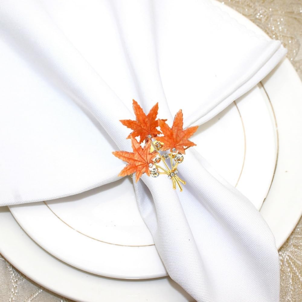 Maple Leaves Napkin Rings Set of 6, Fall Party Napkin Holder Buckles, Thanksgiving Christmas Napkin Rings (Orange, One Size)