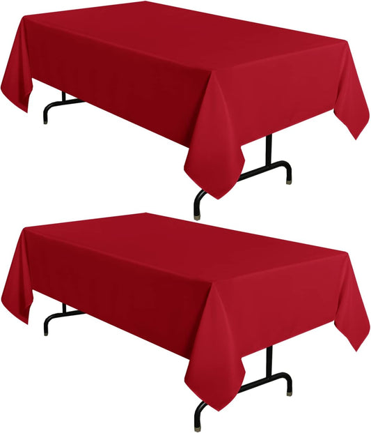 sancua 2 Pack Red Tablecloth 60 x 84 Inch, Rectangle 4 Feet Christmas Table Cloth - Stain and Wrinkle Resistant Washable Polyester Table Cover for Dining Tables, Buffet Parties and Camping