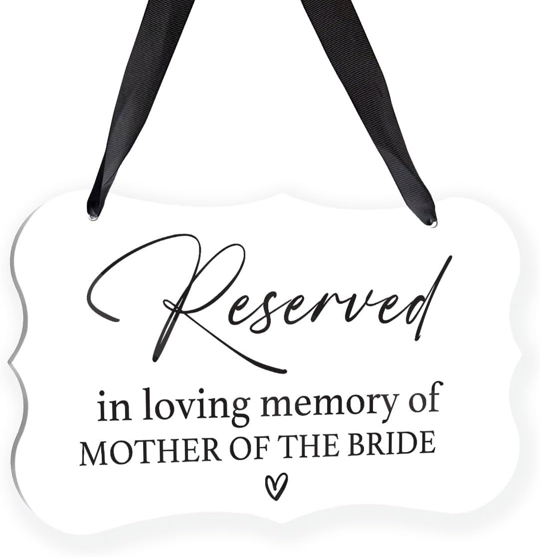 Acrylic Wedding Sign, Ring Bearer Sign, Reserved Seating Signs, for Mother of The Bride, Rustic Wedding Decor Signs, Acrylic Wall Art With Ribbon for Chairs Weddings Decor and Event Party (White)