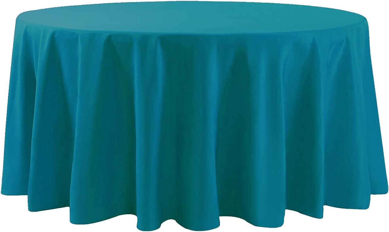 132 inch Round Tablecloth Washable Polyester Table Cloth Decorative Table Cover for Wedding Party Dining Banquet（132 inch, Caribbean Blue）