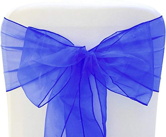 Organza Chair Bow Sash Décor Bows Sashes for Wedding Reception Events Banquets Decoration - (Pack of 25, Royal Blue)