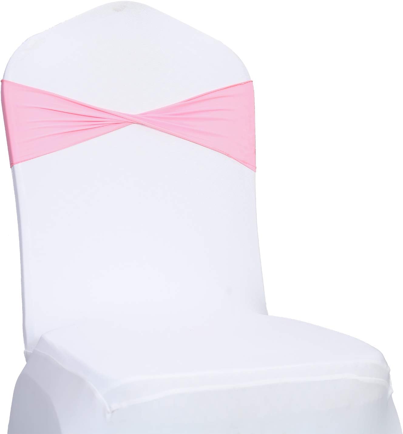 VDS Pack of 50 PCS | Pink | Spandex Chair Sashes Bows Without Buckle | Stretch Elastic Banquet Universal Folding Chair Band Tie with for Wedding Party Conference Celebration Event Decoration