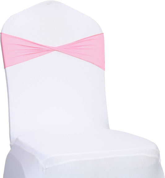 VDS Pack of 150 PCS | Pink | Spandex Chair Sashes Bows Without Buckle | Stretch Elastic Banquet Universal Folding Chair Band Tie with for Wedding Party Conference Celebration Event Decoration