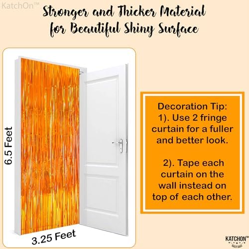 KatchOn, Orange Streamers - Pack of 2 | Orange Fringe Backdrop, Basketball Party Decorations | Tinsel Backdrop for Birthday, BabyShower, Bachelorette, Anniversary, Thanksgiving, Halloween Decorations