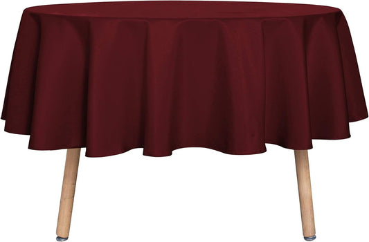 sancua Round Tablecloth - 60 Inch - Water Resistant Spill Proof Washable Polyester Table Cloth Decorative Fabric Table Cover for Dining Tables, Buffet Parties and Camping, Burgundy