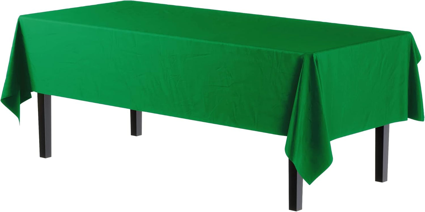 Party Solids Pack Of 12 Premium Plastic Tablecloth 54 Inch x 108 Inch Rectangle Table Cover - Emerald Green