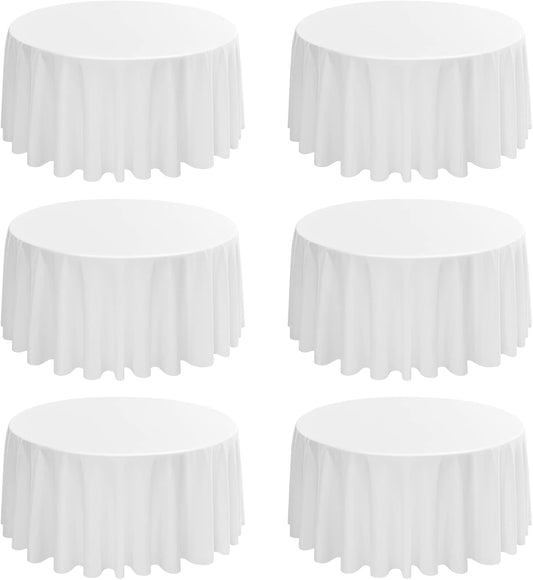 6 Pack Round Tablecloths - 120 Inch, White Polyester Table Cover, Stain and Wrinkle Resistant Washable Fabric Table Cloth, Polyester Tablecloth for Wedding Banquet Parties