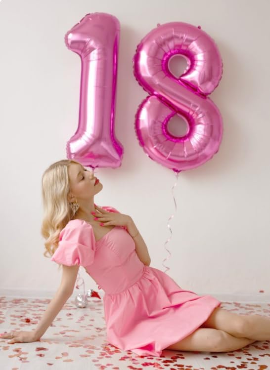 Pink Foil Number 8 Balloon 40 Inch, Helium Mylar Eight Number 8 18 28 38 48 58 80 88 Birthday Balloons, 8th Pink Women Men Wedding Anniversary, Graduations Party Supplies