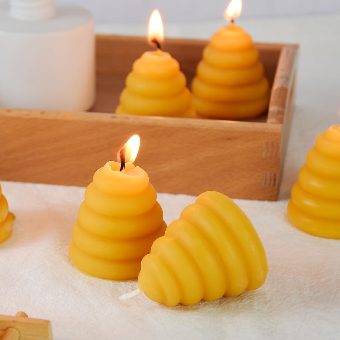 Pack of 12 Beeswax Votive Candles - Beehive Shape Novelty Candle, Perfect Thank You Gift for Mom & Wife or Guest Gifts for Baby Shower bee Theme - Yellow