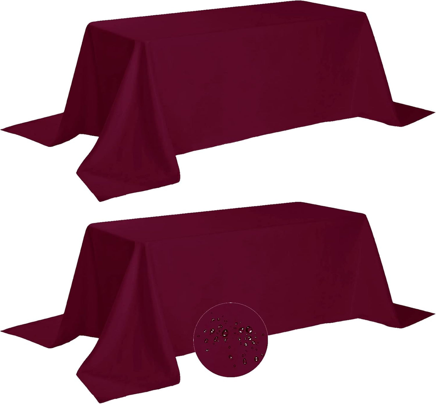 Fokitut 2 Pack Waterproof Rectangle Tablecloth, 90x132 Inch,Stain Resistant and Wrinkle Polyester Table Cloth, Fabric Table Cover for Kitchen Dining, Wedding, Party, Holiday Dinner-Burgundy