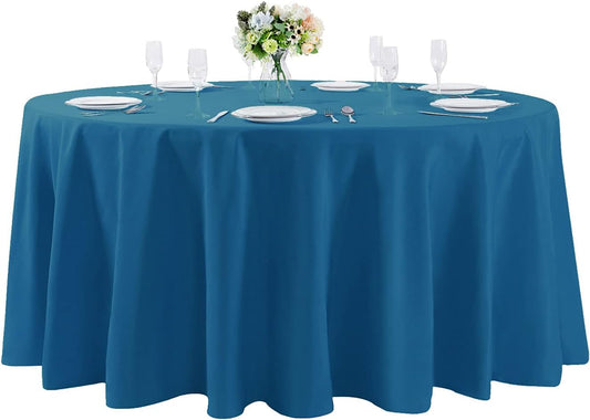 132 inch Round Tablecloth Washable Polyester Table Cloth Decorative Table Cover for Wedding Party Dining Banquet（132 inch, Mediterranean Blue）