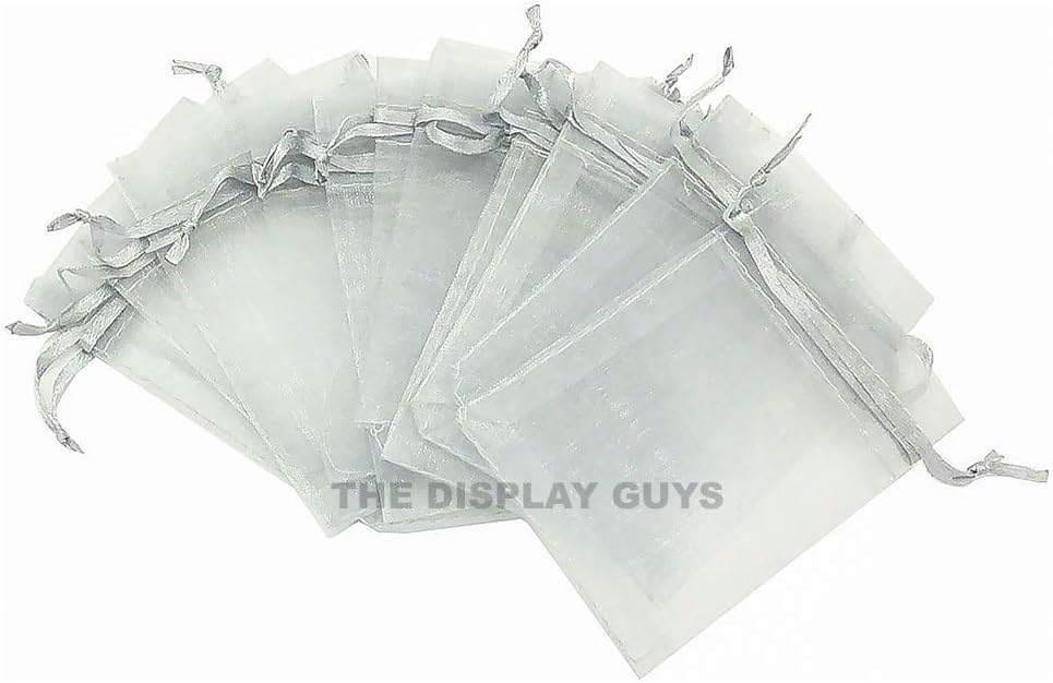 TheDisplayGuys 48-Pack 6x8 Silver Sheer Organza Gift Bags with Drawstring, Goodie Bags for Jewelry, Candy, Treat, Wedding Favors Small Mesh, Mother's Day, Father's Day