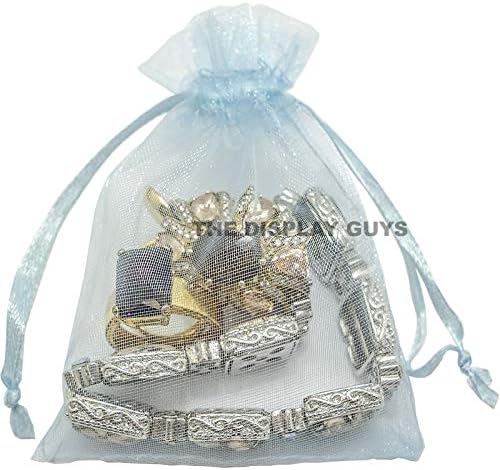 TheDisplayGuys 48-Pack 3x4 Blue Sheer Organza Gift Bags with Drawstring, Jewelry Candy Treat Wedding Party Favors Mesh Pouch