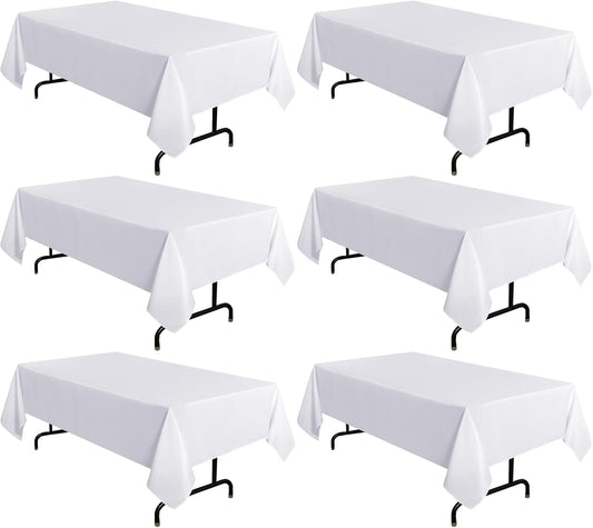 sancua 6 Pack White Tablecloth 60 x 102 Inch, Rectangle Table Cloth for 6 Feet Tables - Stain and Wrinkle Resistant Washable Polyester Table Cover for Dining Tables, Buffet Parties and Camping