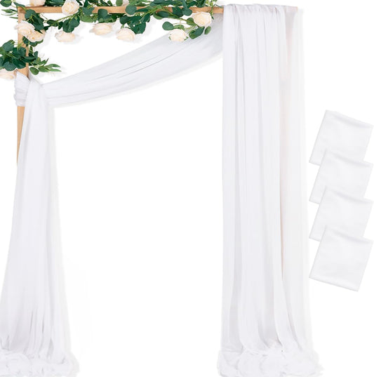 MLMC White Wedding Arch Draping Fabric 4 Panels 29" x 20 FT Extra Long Gauze Drapes Sheer Backdrop Curtains 6.6 Yards Outdoor Drapery Panels for Wedding Ceremony Party Ceiling Decoration