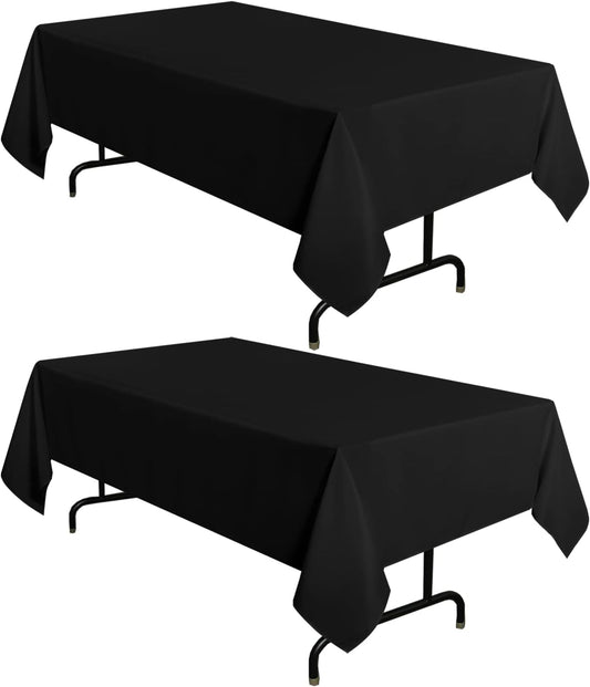 sancua 2 Pack Black Tablecloth 60 x 84 Inch, Rectangle 4 Feet Table Cloth - Stain and Wrinkle Resistant Washable Polyester Table Cover for Dining Tables, Buffet Parties and Camping