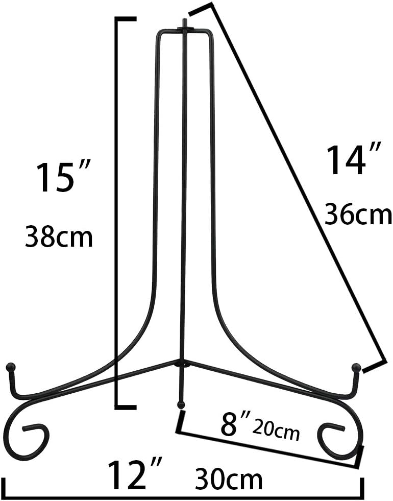 (2 pack)Iron Display Stand Large Black Iron Easel Plate Display Photo Holder Stand, Displays Picture Frames,Decorative Plates, Tablets and Art 15 Inch