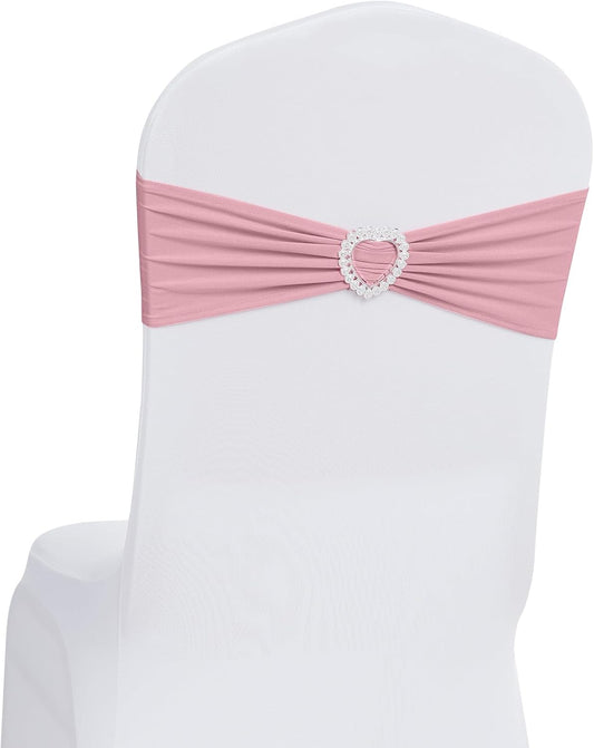 Howhic Pack of 120 Spandex Chair Sashes Bows Stretch Chair Cover Band with Buckle Slider Universal Elastic Chair Ties for Wedding Banquet Party Event Decoration (Dusty Pink)