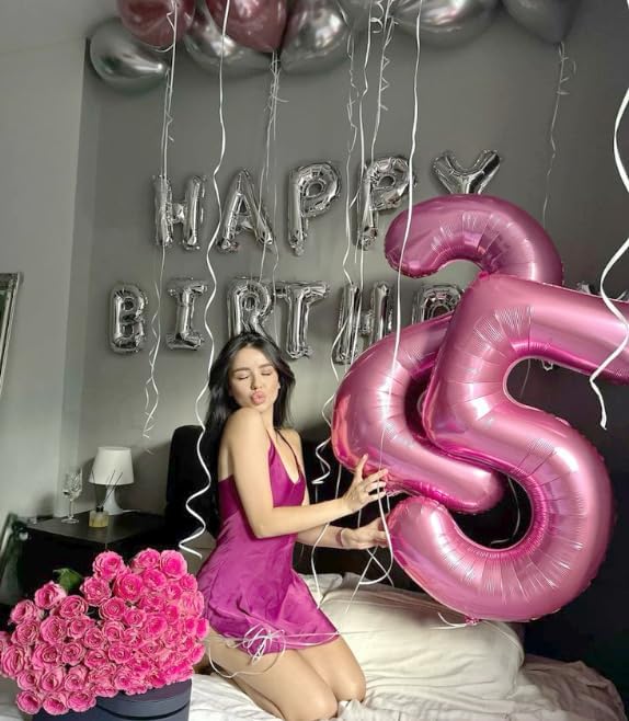 40 Inch Big Pink 9 Balloon Number, Jumbo Giant Happy 9th 19 29 39 49 99 Birthday Party Decorations, Large Nine Mylar Foil Anniversary Birthday Party Engagement Decorations