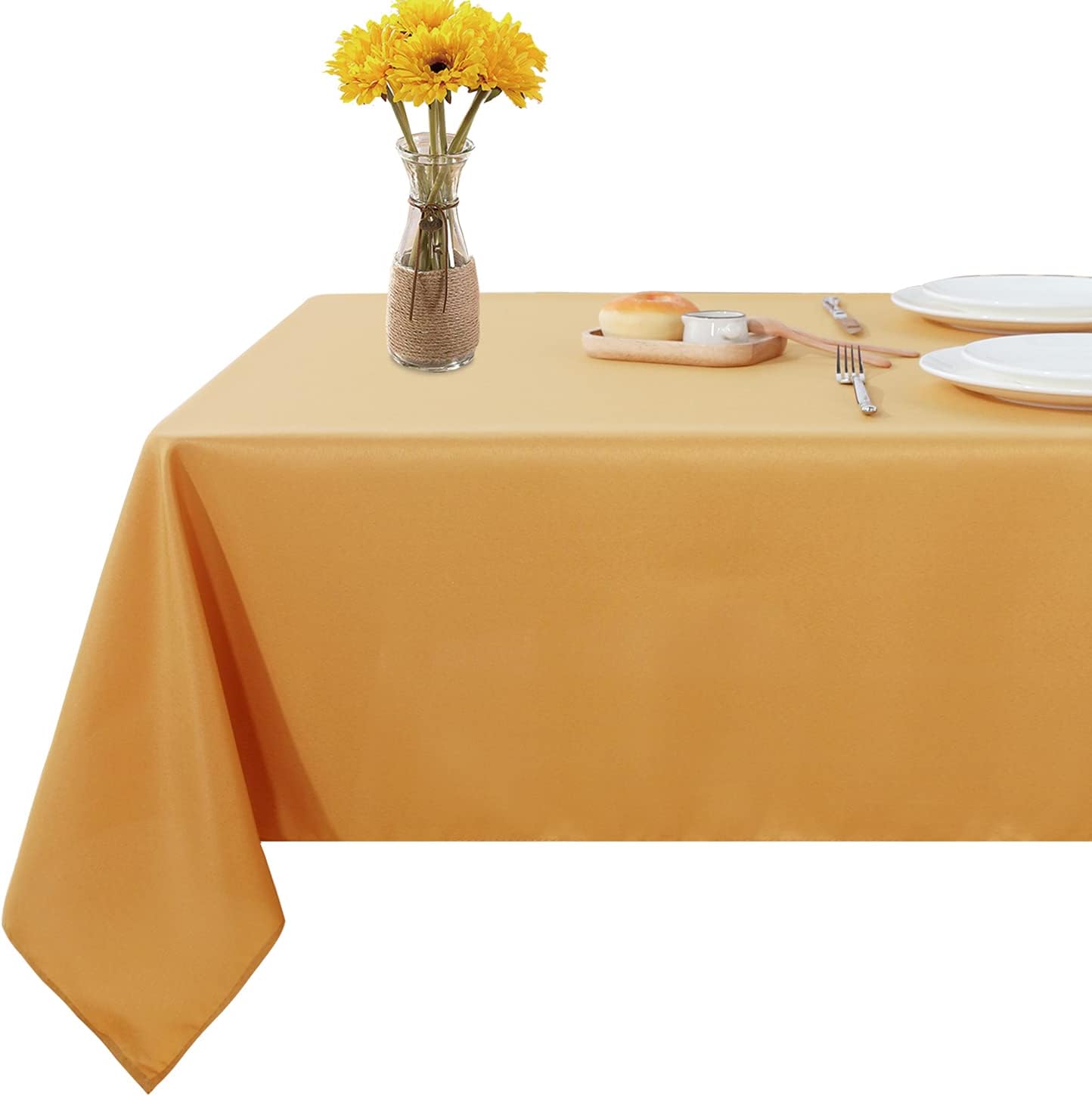 Fitable Rectangle Tablecloth Stain and Wrinkle Resistant Washable Polyester Table Cloth for Buffet Parties and Camping (60x84 inch, Gold)