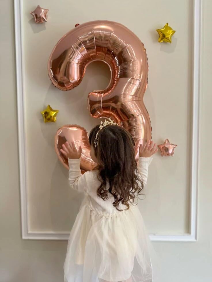 Large 40 Inch Rose Gold 3 Number Balloon, 3 13 23 30 33 36 38 Rose Gold Birthday Party Decorations, Numbers Three Foil Balloons for Anniversary Party Graduations Celebration Supplies