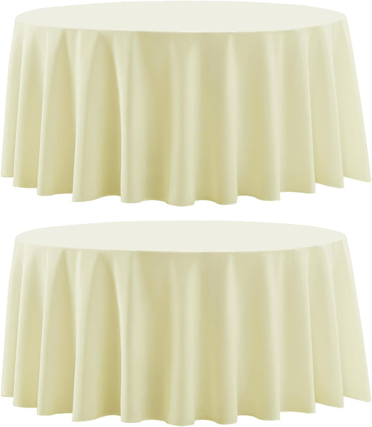 Round Tablecloth 132 Inch 2 Pack Ivory Tablecloths Washable Decorative Linen Polyester Table Clothes Cover for Dining Table Banquets Buffet Parties and Wedding
