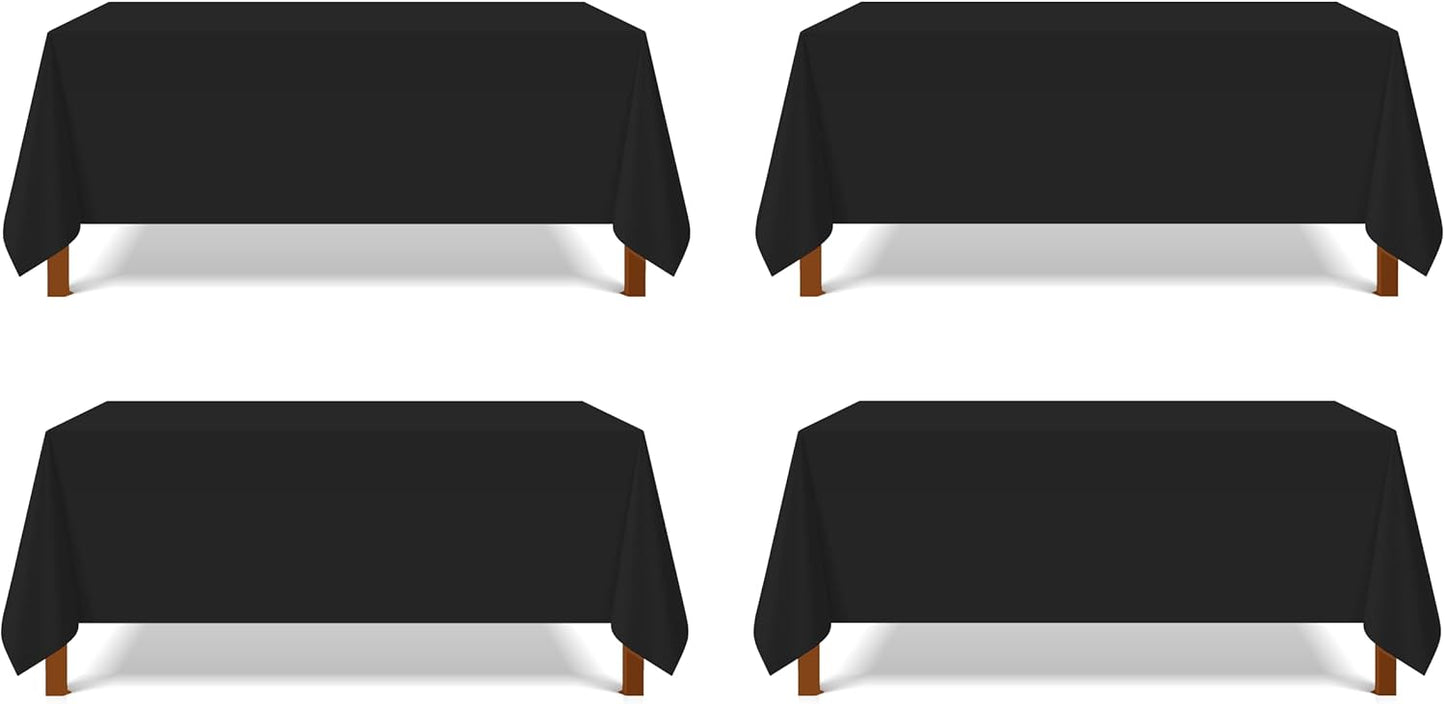 Pomp Black 90" x 156" Poplin Polyester Tablecloth (4 Pack) | Wrinkle + Stain Resistant Easy Care Premium Fabric | Fits 8FT Rectangle Table