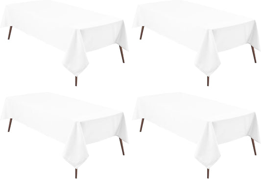 Hiasan 4 Pack White Rectangle Tablecloth - Waterproof and Spillproof Restaurant Washable Polyester Table Cloth for Dining Room, 54 x 80 Inch