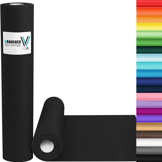 Vanhench Black Wrapping Paper 17.5"×760" (63'), Black Construction Paper for Poster Bulletin Board, Art Packing, Birthday, Bouquet Flower Halloween Wrapping