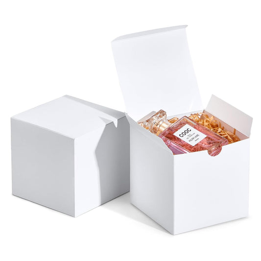 MESHA 4x4x4'' White Gift Boxes 50 PC Bulk Small Gift Box with Lids, Kraft Paper Boxes for Presents, White Bridesmaid Proposal Box for Packaging